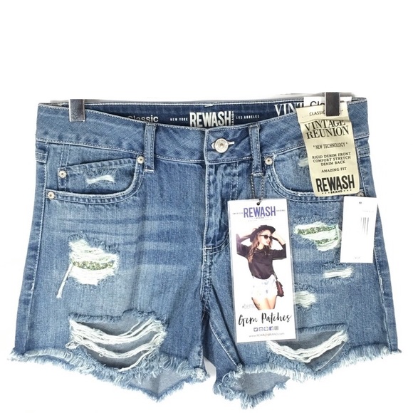 Rewash Vintage Gem Patches Cutoff Denim Shorts - Picture 4 of 6